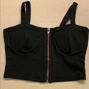 Black bustier crop top with front zipper
